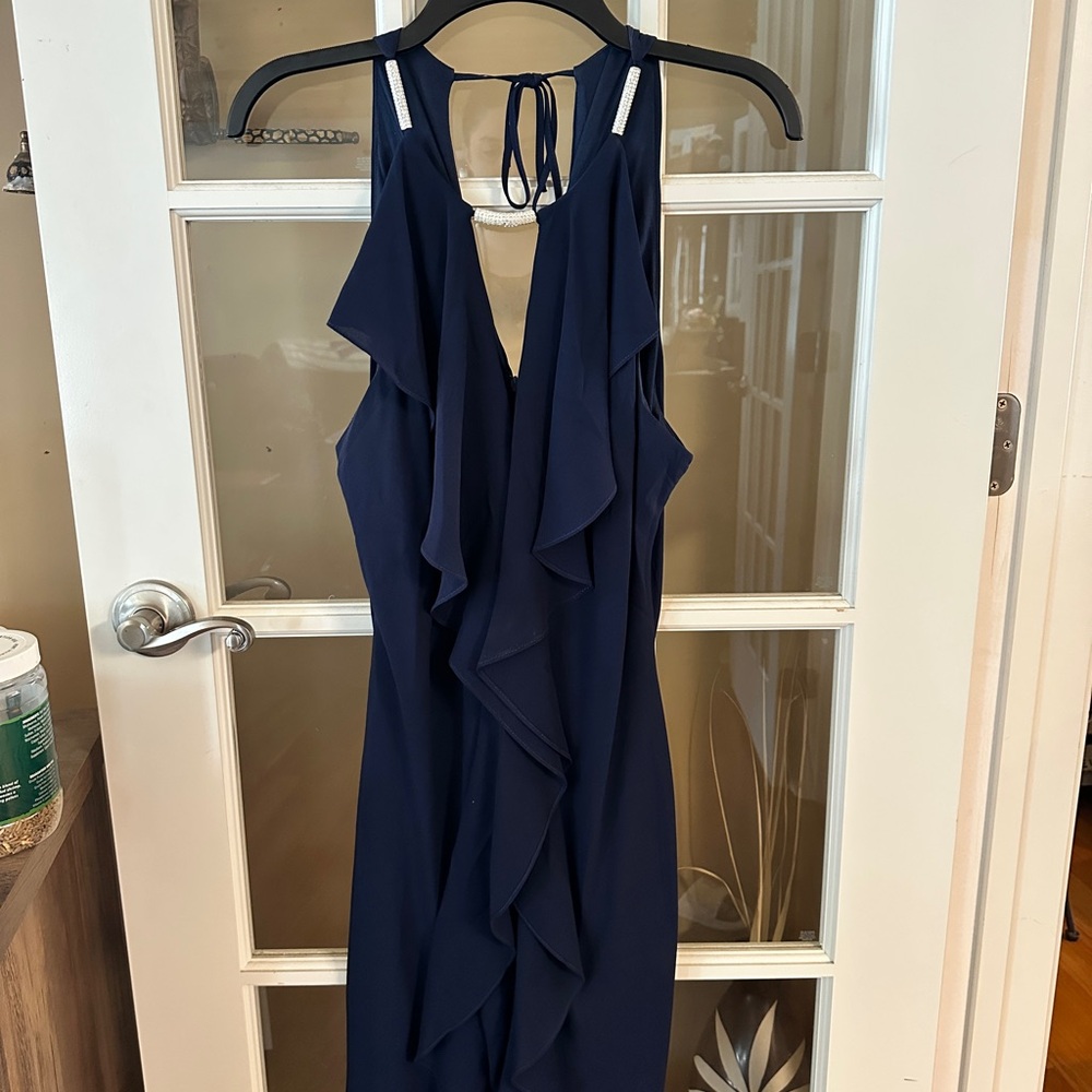 VENUS Deep Navy Blue Ruffled Sheath Mini Dress